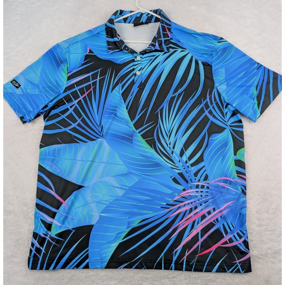 Sunday Swagger Polo Shirt Mens 2XL Blue Palm Tree XXL Performance Stretch Golf